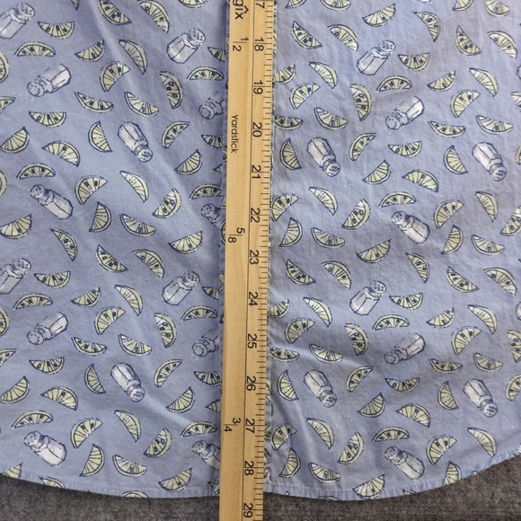 J Crew Mercantile Flex Shirt Large Blue Lemon Salt Shaker Geometric Short Sleeve - Picture 5 of 8